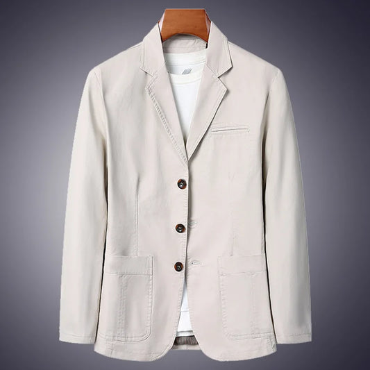 100% Cotton Blazer Men Fashion Business Solid Color Slim Fit Casual Work Cotton Korean Coat Middle-aged Plus Size Loose Blazer