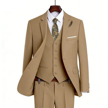 High-Quality Slim Fit Wedding Men's Suit Luxury Elegant Business Fashion Men Clothing 3 Piece Notch Lapel Blazer Vest Pants Set