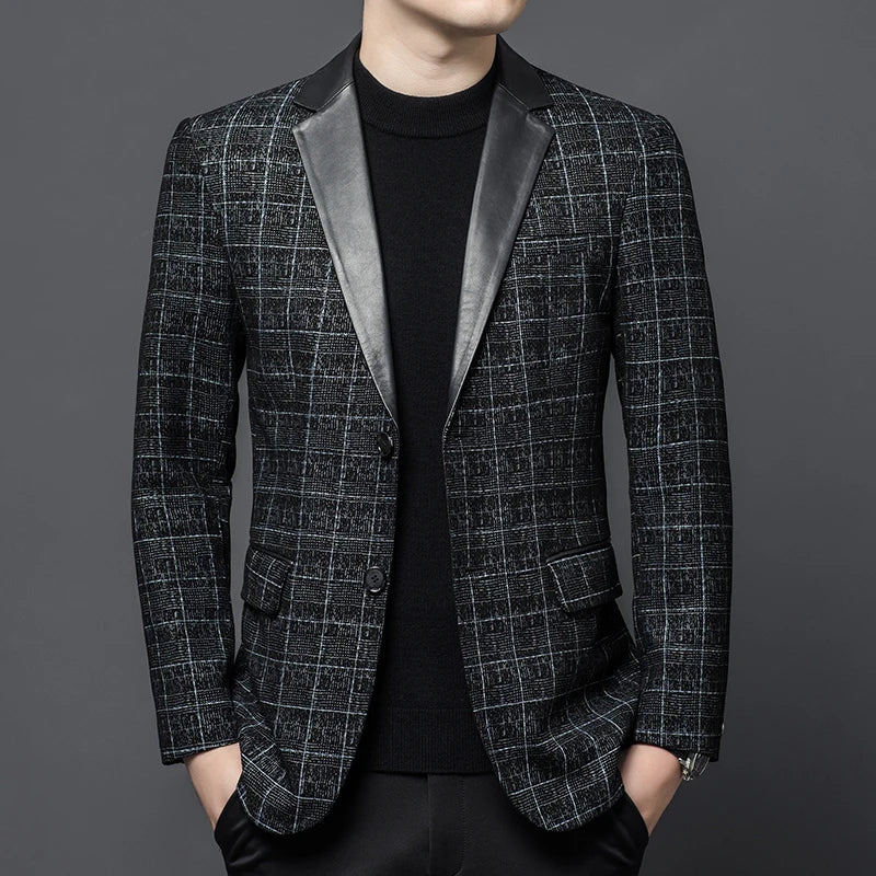 Men's Slim Fit Sheepskin Leather Blazer – Smart Casual Winter Jacket