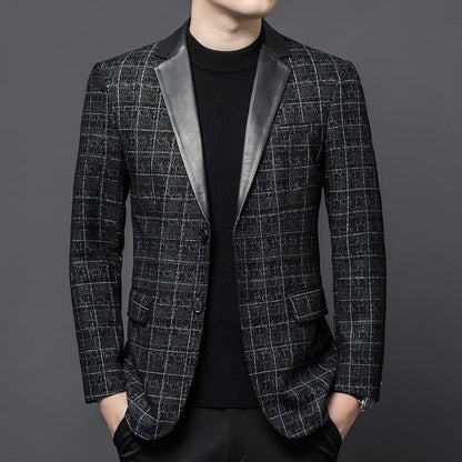 Men's Sheepskin Leather Blazer – Slim Fit Winter Jacket