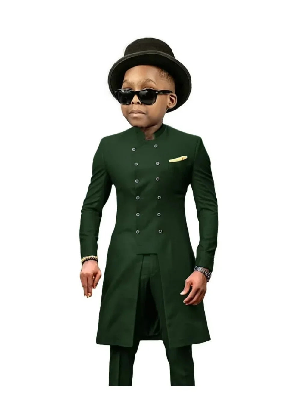 African Stand Collar Kids Long Suit Set 2 Pieces Wedding Guest Outfit Double Breasted Boys Formal Tuxedo Birthday Party Wear