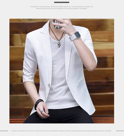 Summer 2025 Men's Mid-Sleeve Slim Fit Suit Korean Style Handsome Youth Seven-Quarter Jacket Small Suit Collection