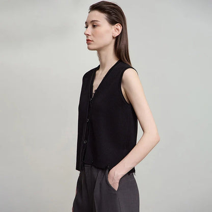 Women's Vest 2026 Autumn New Minimalist Solid Versatile Vests For Women V-neck Sleeveless Casual Short Top Female 12543005