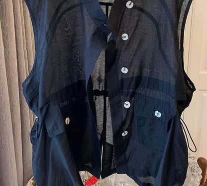 Summer Mid-Length Thin Vest Women Solid Casual V Neck Sleeveless Jackets 2025 Korean Loose Waistcoat Female Outwear