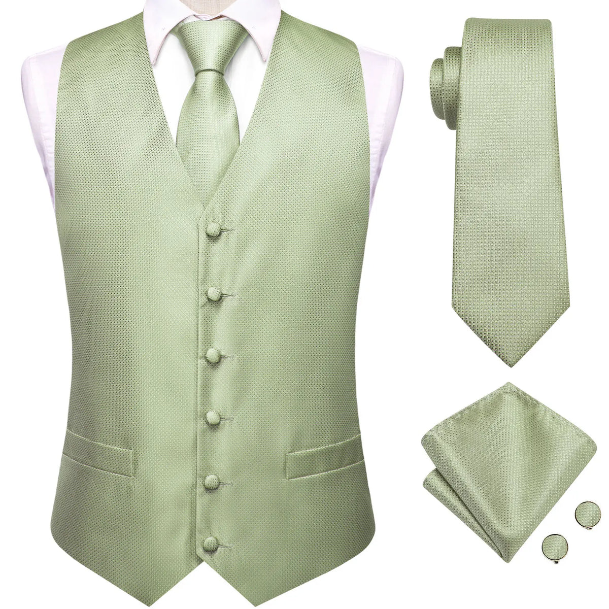 Men's Floral Paisley Suit Vest 4-Piece Set – Woven Waistcoat with Tie, Pocket Square & Cufflinks for Weddings & Formal Occasions