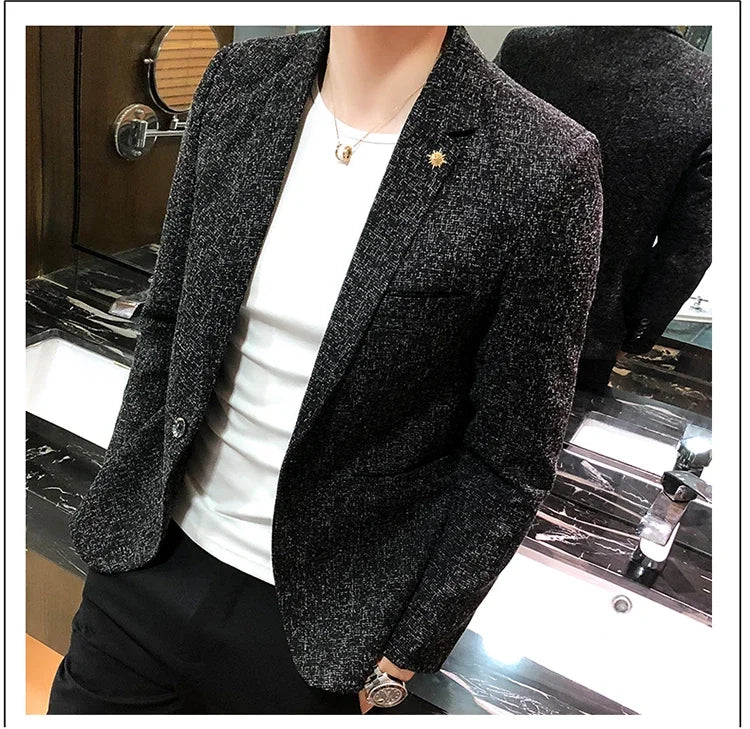 Solid Color Men's Fashion Casual Outdoor Gentleman Business Wedding Trend Slim-fit Formal Dress British Style Wedding Blazer