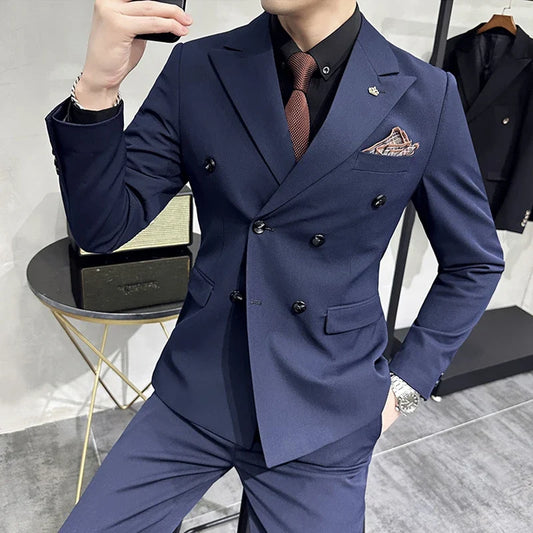 Men's Double-Breasted 2-Piece Suit – Slim Fit, Formal Business & Wedding