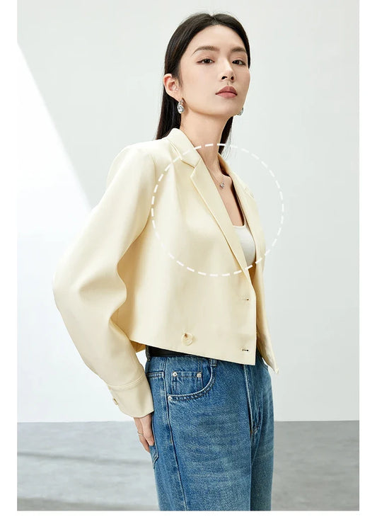 Women's Cropped Blazer Jacket 2026 Spring Autumn Elegant Fashion Ladies Padded Shoulder Short Tailored Coat 151X58977X