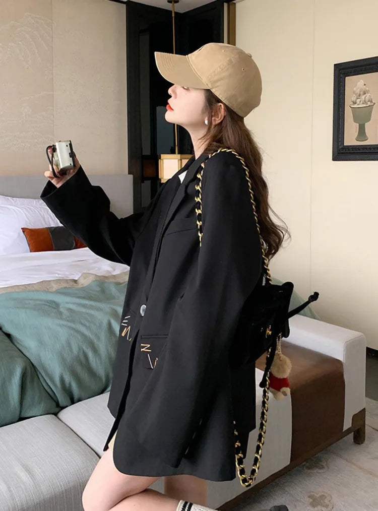 Spring Autumn New Women's Blazer Notched Collar Single Breasted Pockets High-End Elegant Fashion Office Lady Jacket HK13904