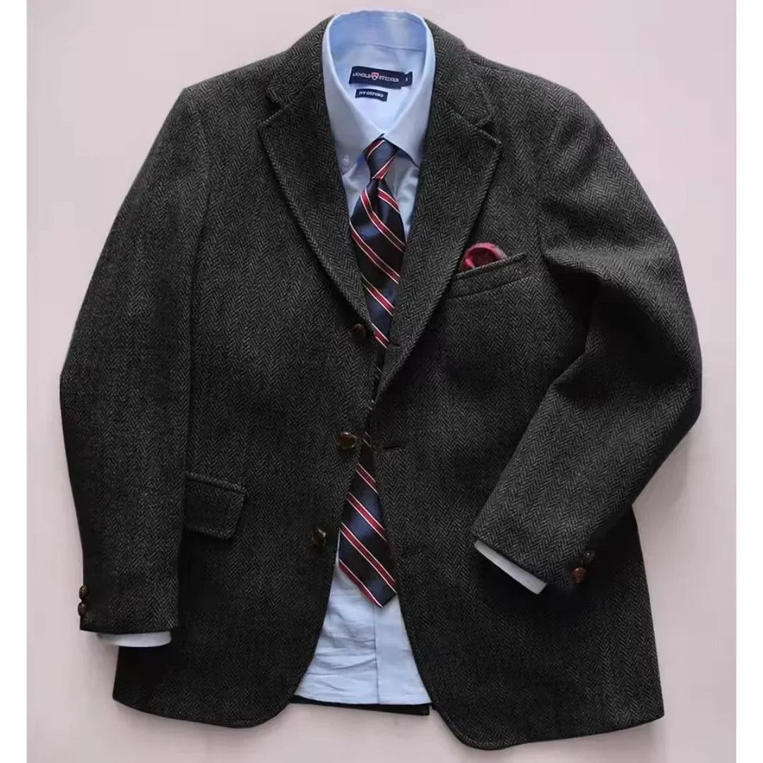 Men's Brown Herringbone Tweed Blazer XS-6XL Single Breasted Notch Lapel Formal Business Wedding Prom Jacket Wool Tuxedo Coat