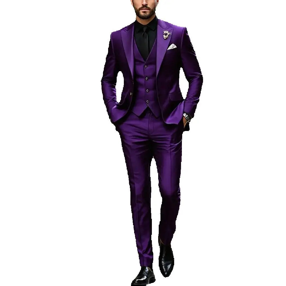 Purple Men Suit Single-breasted Peak Lapel 3 Pieces(Jacket+Pants+Vest) Male Formal Wedding Party Set