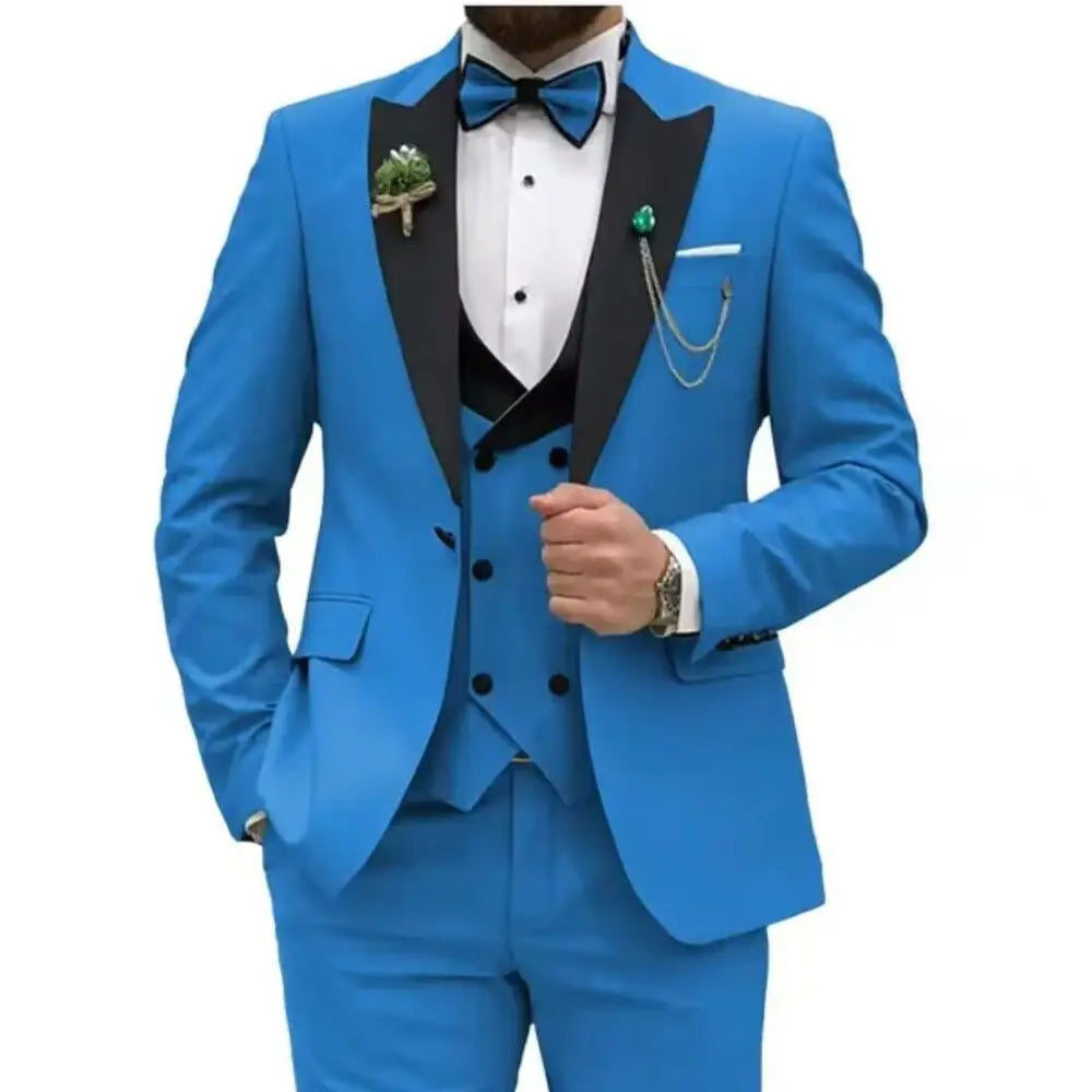 Slim Fit Peaked Lapel Formal Men Suits Solid Business Wedding Tuxedo Fashion Groom Outfit with Blazer Vest Pants for Prom Dinner