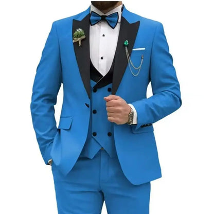 Slim Fit Peaked Lapel Formal Men Suits Solid Business Wedding Tuxedo Fashion Groom Outfit with Blazer Vest Pants for Prom Dinner