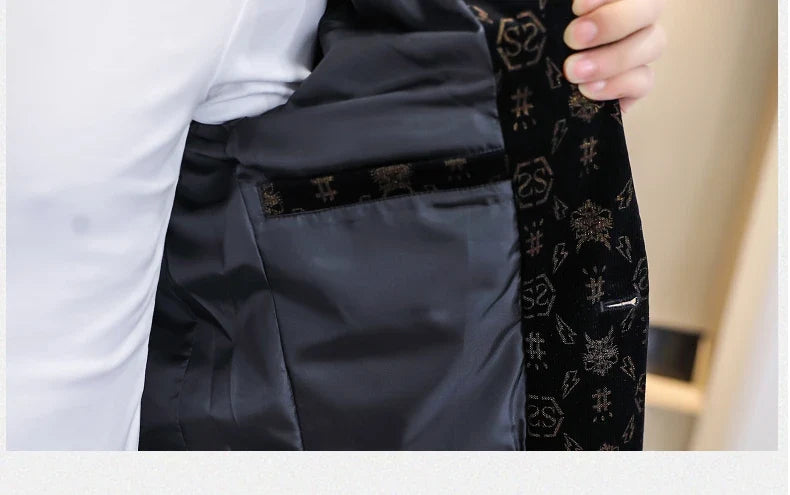 Blazer New Men's Fashion Corduroy Business Gentleman Slim Letter English Style Outdoor Performance Wedding Banquet Casual Blazer