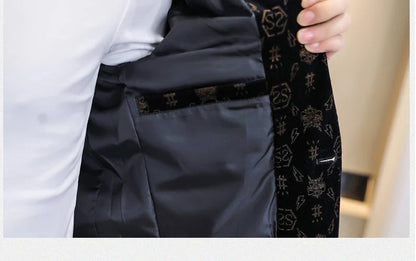 Blazer New Men's Fashion Corduroy Business Gentleman Slim Letter English Style Outdoor Performance Wedding Banquet Casual Blazer