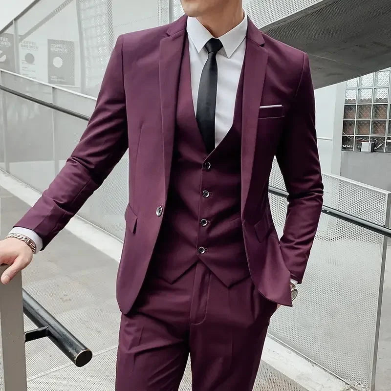 Men's Three-Piece Formal Suit – Slim Fit Business Dress Suit for Men