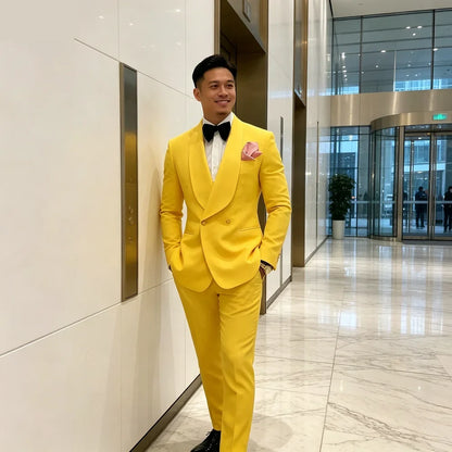 Men's Double Breasted 2-Piece Wedding Suit with Rose Jacket — Smoking Suit for Men