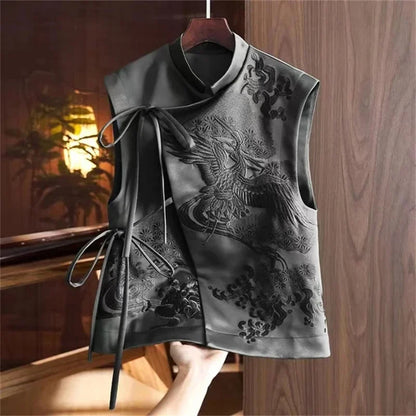 2026 Spring Summer Vintage Embroidery Green Lace Chinese Vest Jacket Chinese Style Waistcoats Outerwear Female Sleeveless Jacket