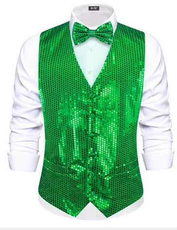 Men's Sequin Vest with Matching Bow Tie – Shiny Party Vest for Men