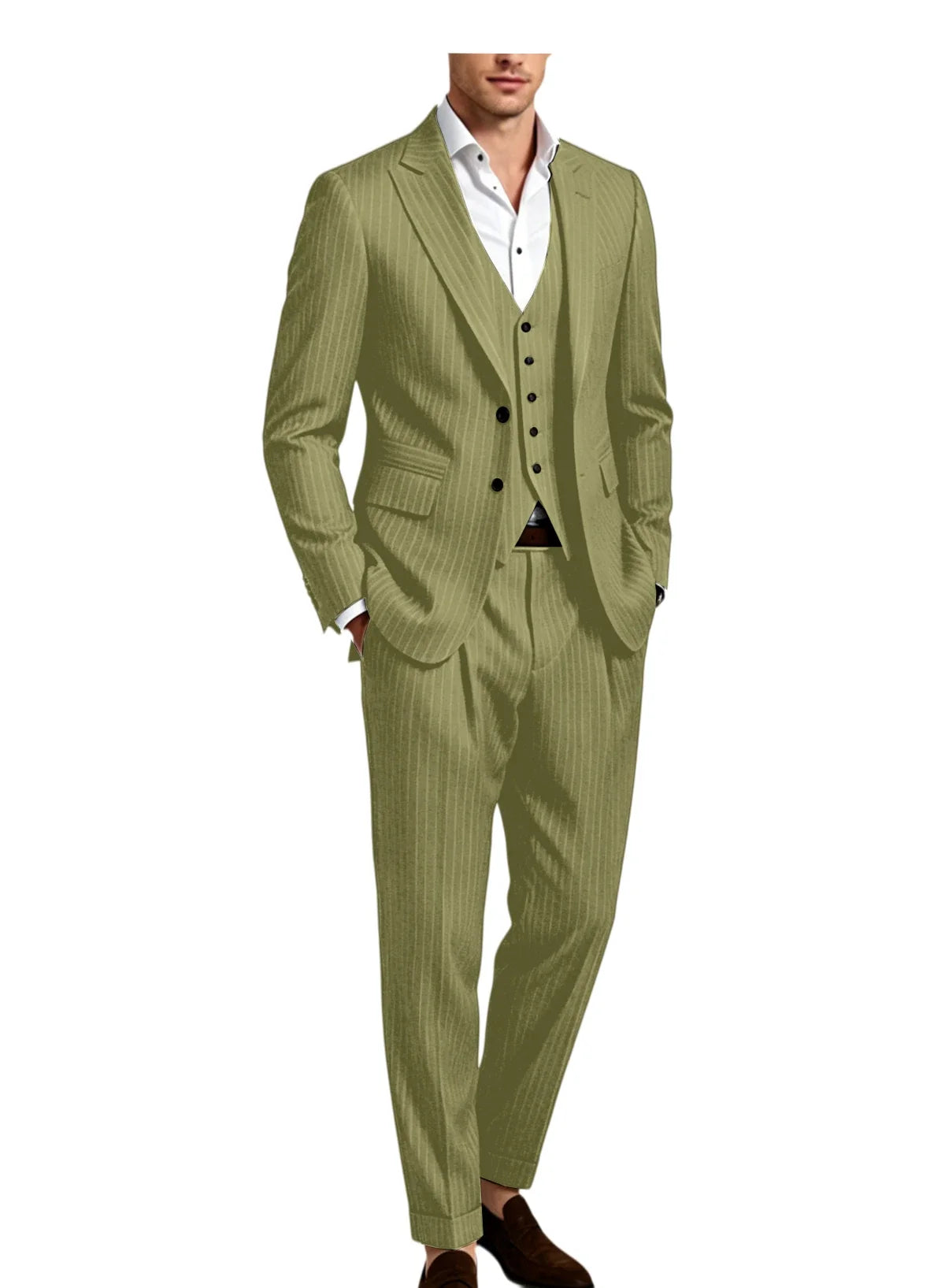 Men's 3-Piece Pinstripe Suit – Slim Fit Notched Lapel Blazer, Vest & Trousers for Wedding & Business