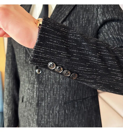 New Fashion Meteor Striped Suit Jacket High Quality Men's Slim Fit Business Formal Social Prom Party Casual Tuxedos 5XL-M