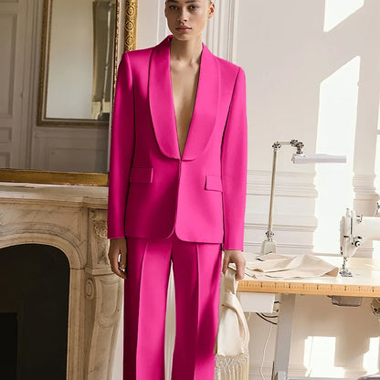 Wedding Guest Suits for Women Elegant Bride Mother Groom Blazer Set Shawl Lapel 2Pieces(Jacket+Pants) Hidden Button Custom