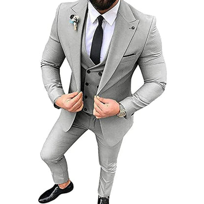 Beige Men's Suits Groom Tuxedos Slim Fit Business Casual Peak Lapel 3 Piece Suit Set Costume Homme (jacket+pants+vest)