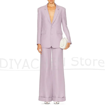 Women's Lavender Suit Set Elegant Single Breasted Notch Lapel Outfit Fashion Lady Office Daily Casual Party Suits Two Piece