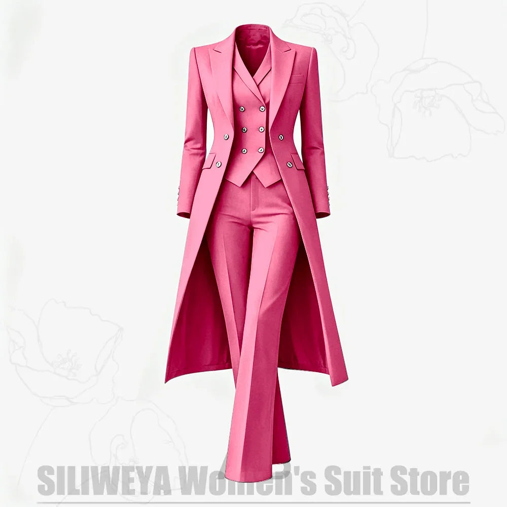 Women's Suit 3 Piece Double Breasted Long Coat Vest Pants Elegant Formal Business Wear Luxury Wedding Party Prom Outfit 2026