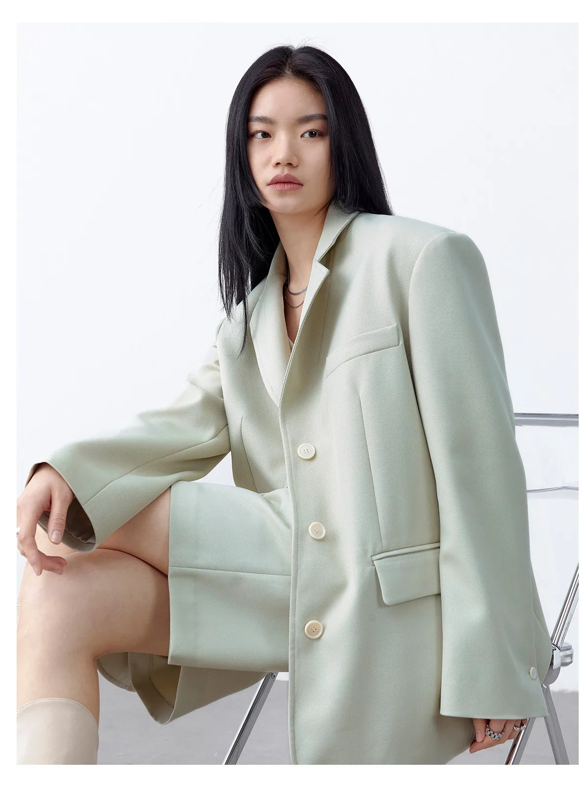 Fashion Women Woolen Blazers Solid Loose Casual Single-breasted Twill Suit Coat Office Ladies Jacket Spring Summer 2026
