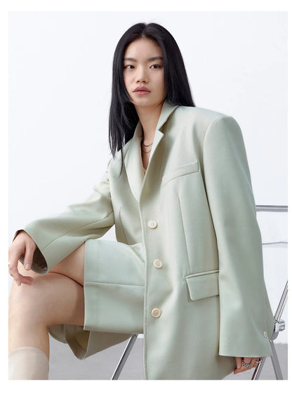 Fashion Women Woolen Blazers Solid Loose Casual Single-breasted Twill Suit Coat Office Ladies Jacket Spring Summer 2026