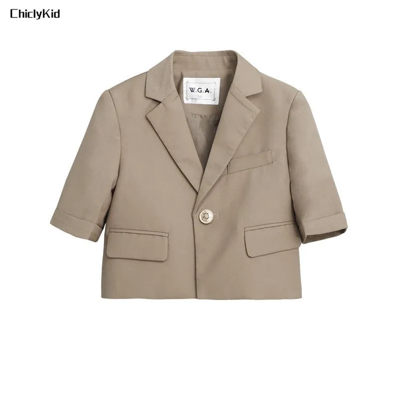 Child School Uniform Girls Korean Jacket Pleated Dress Summer Outfits Boys Blazer Formal Suits Shorts Kids Student Clothes Sets