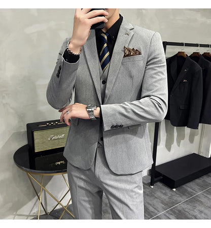 2025 Men's Wedding Suit Vest Trousers Set Fashionable Handsome Solid Color Groom's Three-Piece Outfit Available in Sizes M-7XL