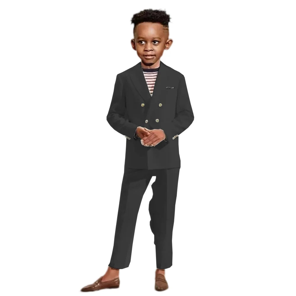 Double Breasted Kids Formal Suit Set 2 Pieces Jacket Pants Handsome Boys Solid Suits Wedding Guest Outfit Performance Tuxedo