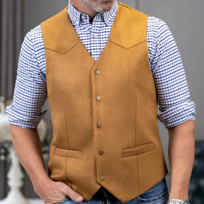 Men's Vest Single Button V-Neck Waistcoat in Gold Suede Velvet for Weddings & Formal Events