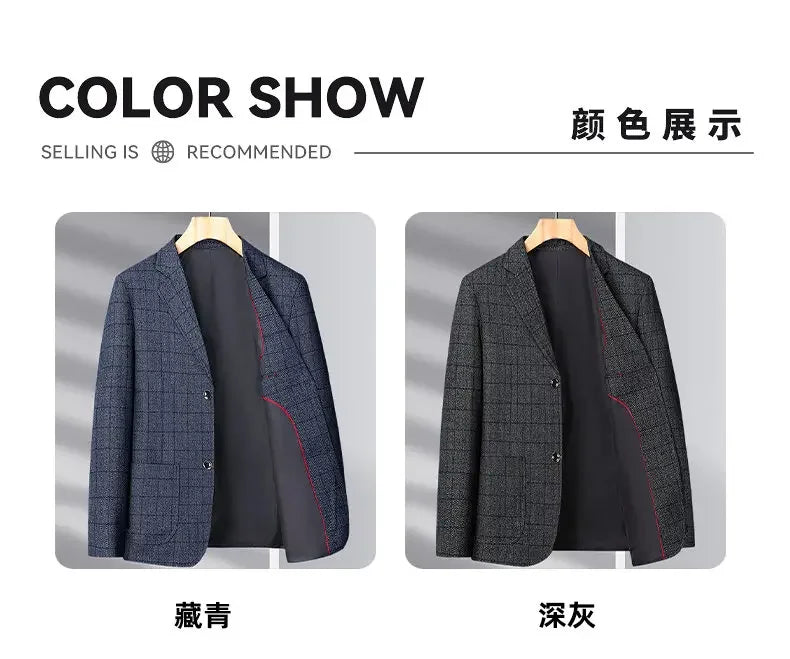Blazer Men Business Gentleman Wedding Fashionable Checkered Best Gentlemanly Slimming and Casual Middle-aged and Elderly Blazer