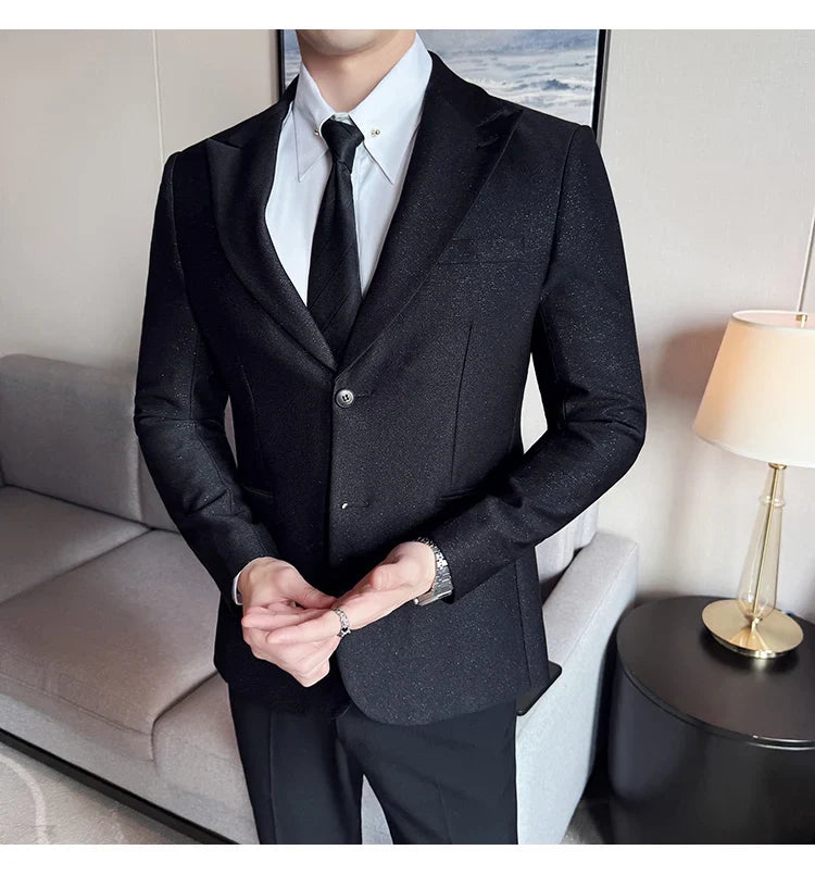 High-end Shiny Business Casual Suit Jacket Men British Style Slim Fit Office Work Men Blazers Wedding Groom Dress Coats 2025