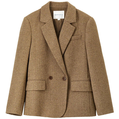 Wool Blend Tailored Blazer Coat Women Winter Straight Jacket 2026 England Style Fashion Female Outerwear 144X57016