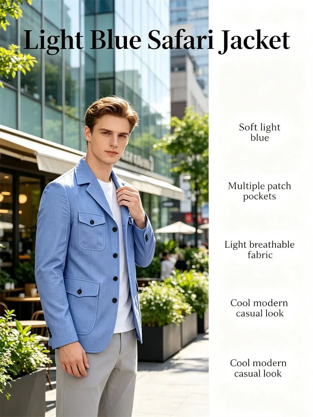 Men's Linen Safari Blazer Four Flap Pockets Slim Soft Jacket Casual Business Coat For Street Outdoor Vacation Party Daily Travel