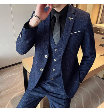 Suit  Men's Fashion Banquet Slimming Striped Dance Singer Trendy Host Casual Wedding Banquet Dress Male Star Performance Suit