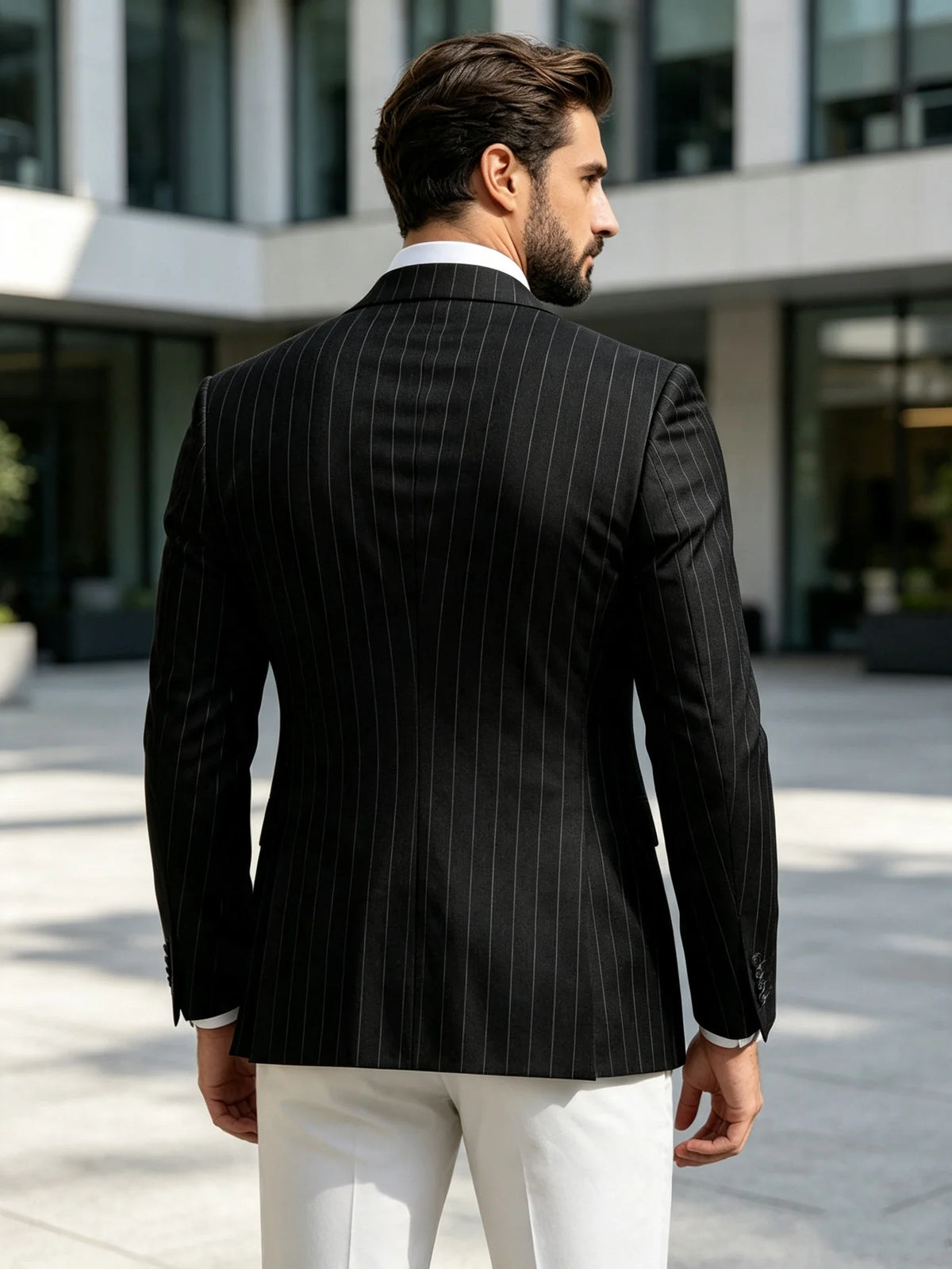 Men Striped Double Breasted Suit Jacket Notch Lapel Business Slim Fit Formal Blazer Elegant Lightweight Dress Coat For Prom Work