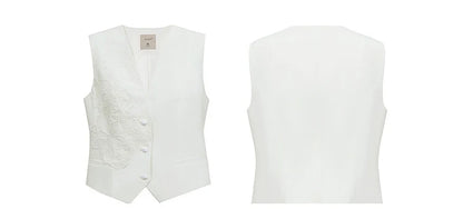 Women's Vest Top 2026 Summer New V Neck Sleeveless Lace Splicing Vest Elegant Office Straight Short Tank For Women 12622027
