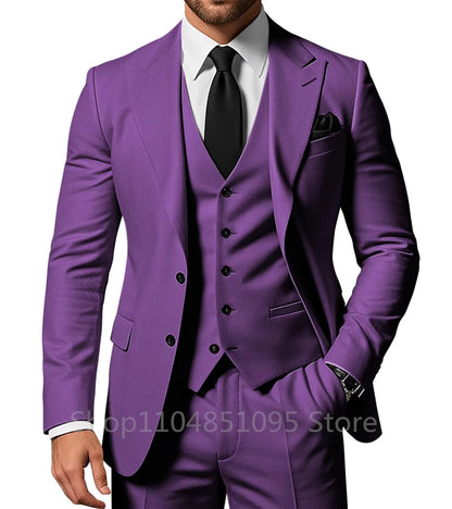 Elegant Slim Fit 3 Piece Wedding Suits for Men Best Man Groom Tuxedos Smart Casual Prom Business Office Blazer Set Costume Homme