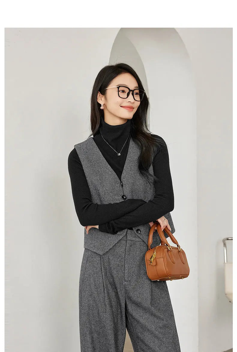 Dark Gray Wool Blend Blazer 2026 Autumn Winter New Fashion Office Lady Elegant Coat Casual Loose-fit Female Jackets M9353