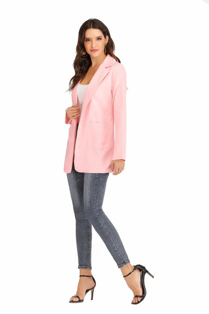 Women's Casual Blazer Notched Lapel Long Sleeve Open Jacket with Pockets Slim Fit Spring Autumn Office Lady Streetwear Coat