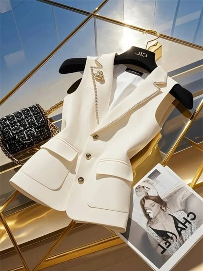 2025 Spring Autumn Women's Suit Vest New Fashion Single Breasted Sleeveless Jacket Female Waistcoat Casual Tops Chaleco Mujer