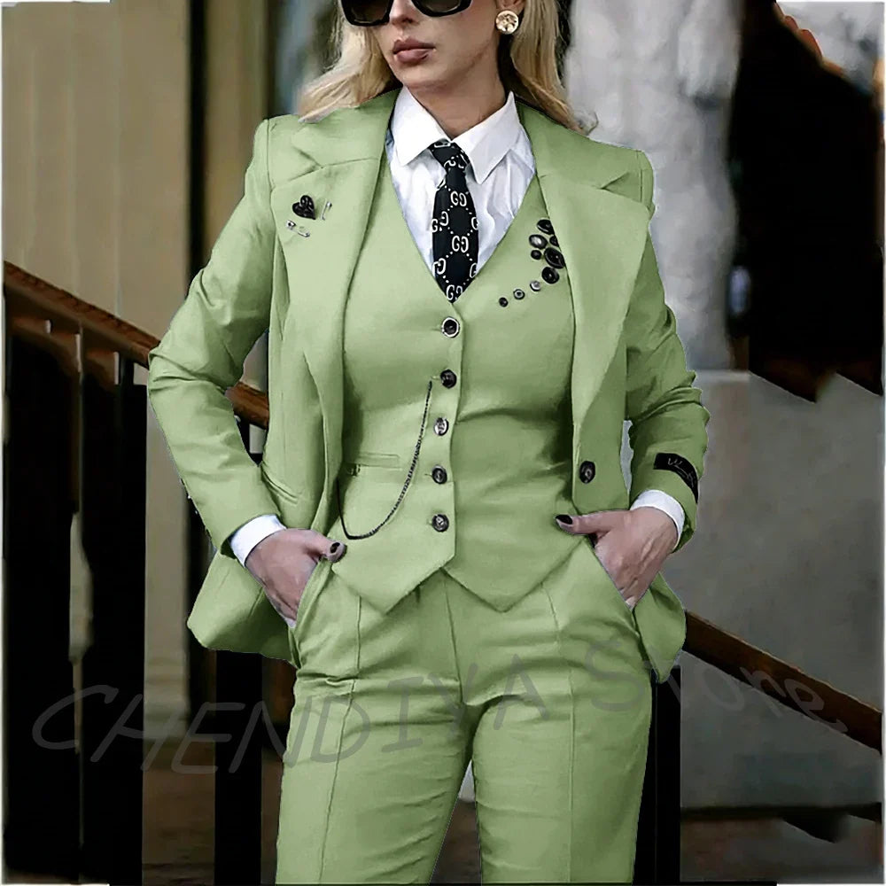 Modish Notched Lapel Women Suit Slim Fitted Solid Costume Custom Made Professional Single Breasted Lady Sets Full Outfits