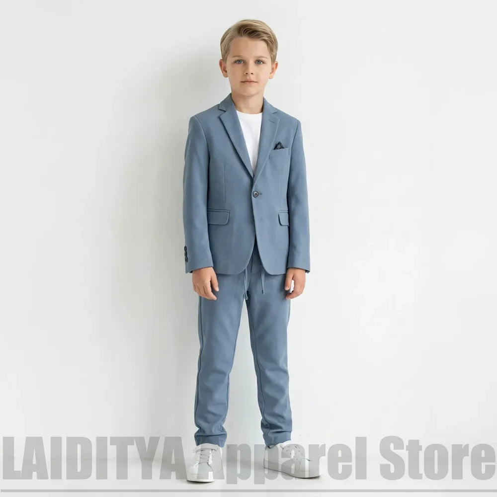 Chic Boys Single Button Two Piece Suit Fashion Notched Lapel Kids Casual Wedding Birthday Daily Formal Outfit (Blazer+Pants)