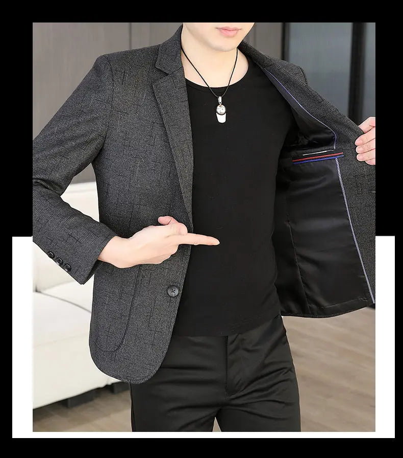 Blazer Men's Fashion Business Outdoor Travel Solid Color Trendy Wedding Youth Slimming Versatile Casual High Formal Wear Blazer