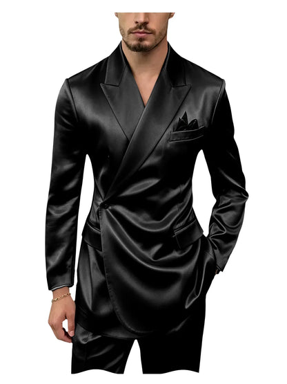 Men's Satin 2-Piece Slim Fit Suit for Wedding, Prom, and Formal Occasions